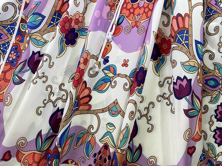 Women's Runway Dresses Sexy V Neck Loose Design Batwing Sleeves Printed Empire Waist Lace Up Maxi Dress Robes Vestidos - Image 9
