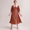 Polka Dot Printed a Line Party Dress Lantern Sleeve Turn Down Collar Vintage High Waist  Sweet Summer New