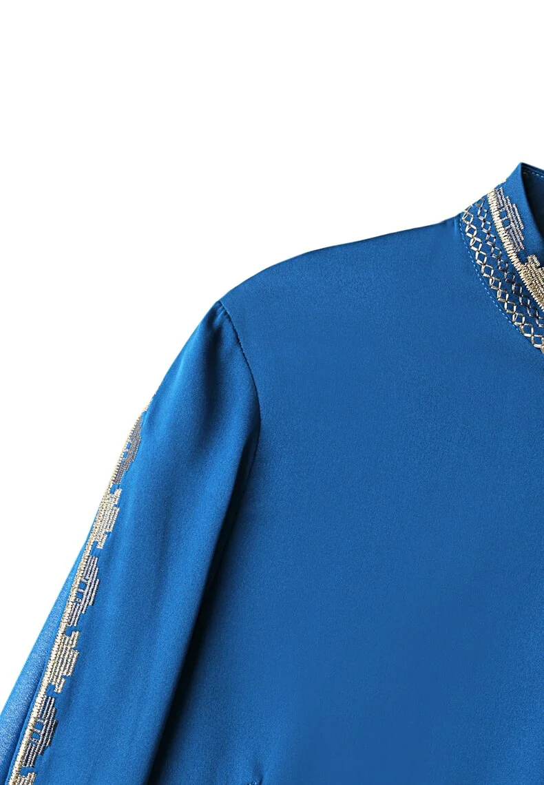 100% Silk Women's Shirt Vintage Button Stand Collar Long Sleeves Embroidery Elegant Zipper Back Blouse Tops - Image 15