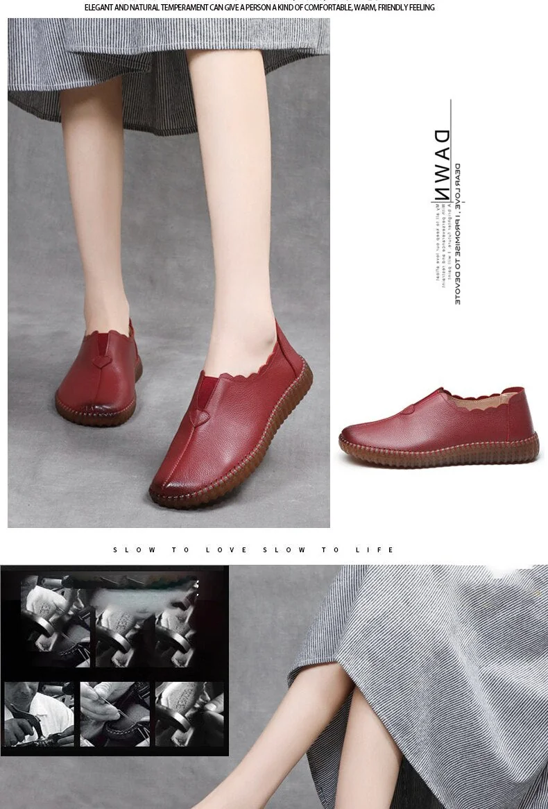 Genuine Leather Retro Shoes for Women Slip On Flats Ladies Casual Soft Loafers Female Spring Solid Driving Footwear - Image 12