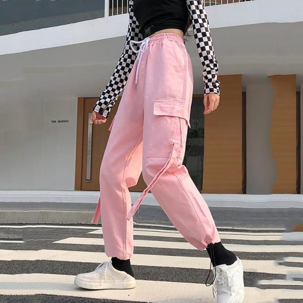 Spring Cargo Pants Student Sport Casual Sweatpants  Women Black High Waist Pocket Trousers Streetwear Womens Joggers Sweatpants - Takalr