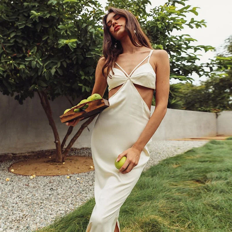 Sexy White Satin Maxi Dresses for Women Elegant Wedding Reception Party Backless Long Dress Summer Sundresses C83-DF17 - Image 4