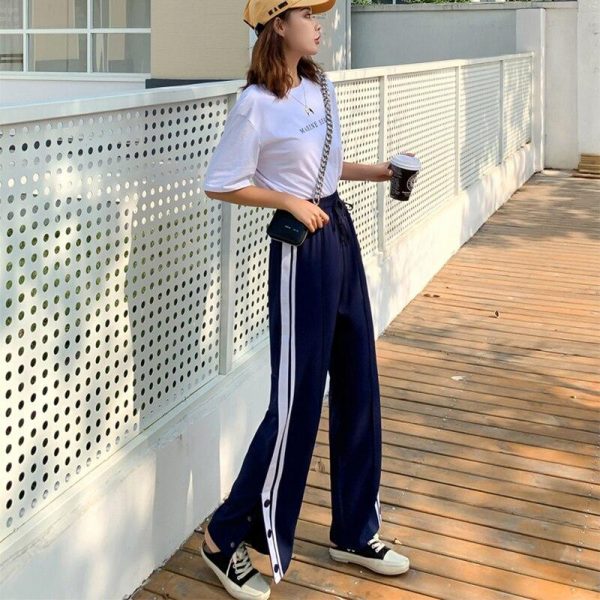 Spring Split Wide Leg Pants Straight  Pants Female Student Wide Leg Pants Loose Harajuku BF Streetwear Joggers - Takalr