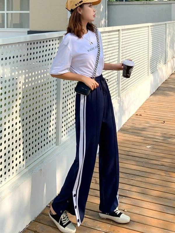 Spring Split Wide Leg Pants Straight  Pants Female Student Wide Leg Pants Loose Harajuku BF Streetwear Joggers - Takalr