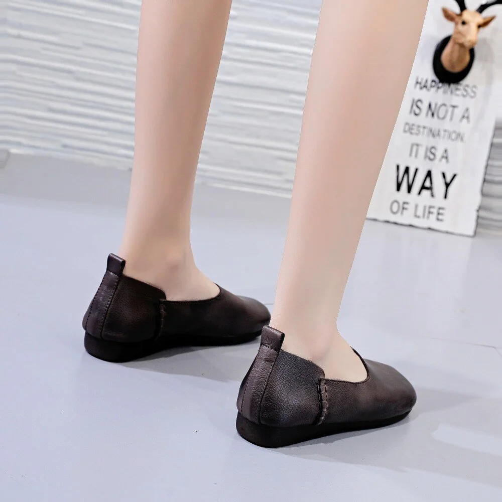 Women Flats Genuine Leather Handmade Shoes Woman Loafers Round Toe Autumn Flat Casual Shoes Comfortable soft sole shoes - Image 6