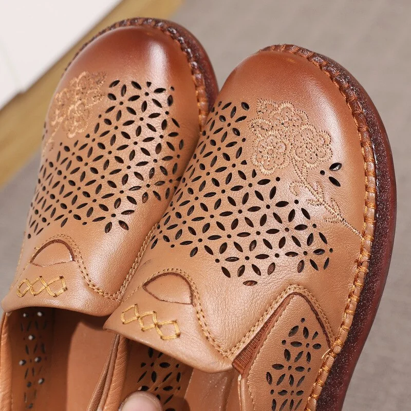 Spring Summer Slip On Women Shoes Hollow Breathable Genuine Leather Moccasins Flats Shoes Female - Image 37