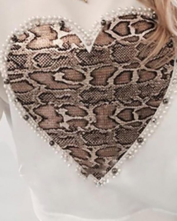 Heart Pattern Snakeskin Print Round Neck Casual Sweatshirt T-Shirt Women Long Sleeve O-neck Casual Tops Tees - Takalr