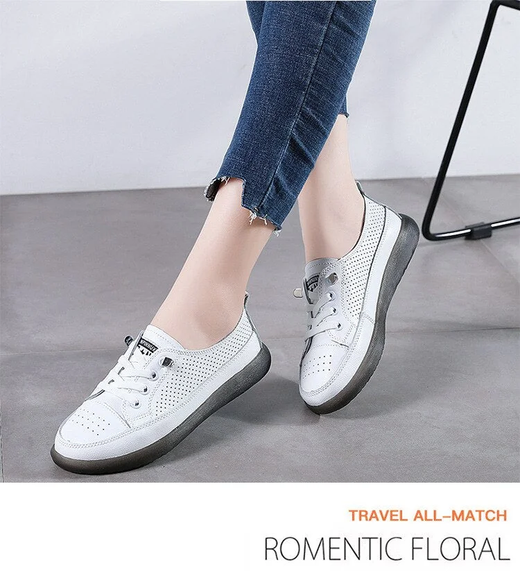 Women's Leather Sneakers Women Casual Fashionable Sports Shoes Vulcanized Woman Summer Flat Shoe Ladies White Lacing 40 - Image 12