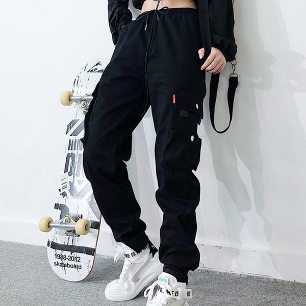 Spring Drawstring Cargo Pants Women Streetwear Casual Warm Trousers Hip Pop High Waist Sweatpants Big Pockets Loose Joggers - Takalr