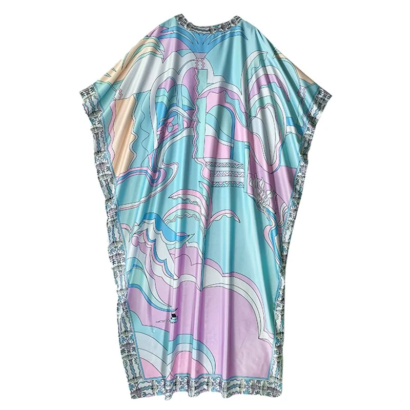 Women's Runway Dresses Sexy V Neck Loose Design Batwing Sleeves Printed Casual Fashion Long Maxi Dress Vestidos