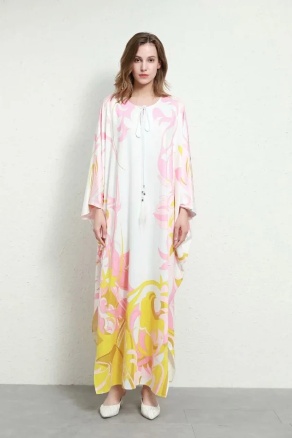 Women's Runway Dresses O Neck Batwing Sleeves Lace Up Printed Fashion Long Dress in Plus Sizes