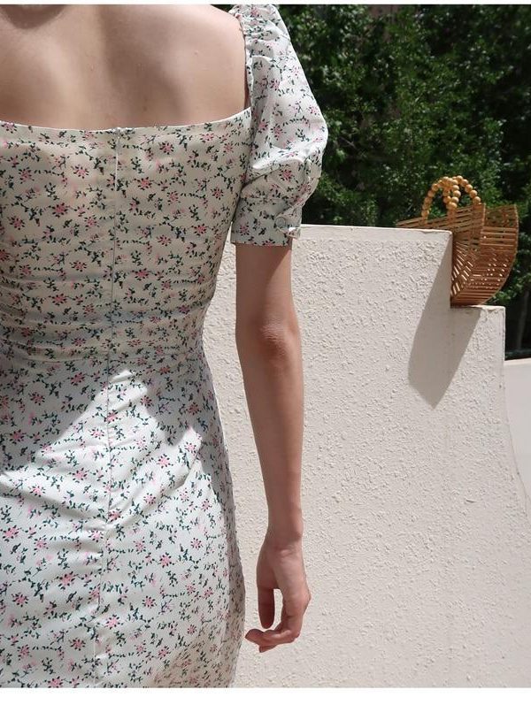 Summer Dress Retro Boho Women Tie Neck Floral Print Floral Mini Sexy White Dress Elegant Puff Sleeve Dresses Korean Vestidos - Takalr