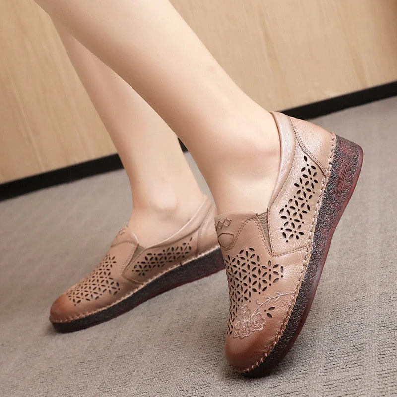 Spring Summer Slip On Women Shoes Hollow Breathable Genuine Leather Moccasins Flats Shoes Female - Image 31