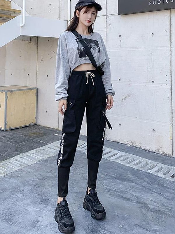 Spring  Cargo Pants Female Harajuku Loose BF Trousers Women Autumn High Waist Sports Casual Pants Women - Takalr