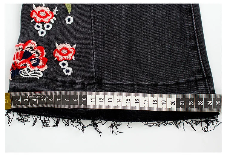 Vintage Embroidery Jeans Woman Elastic Black Jeans Spring Autumn Flare Denim Pants - Image 14