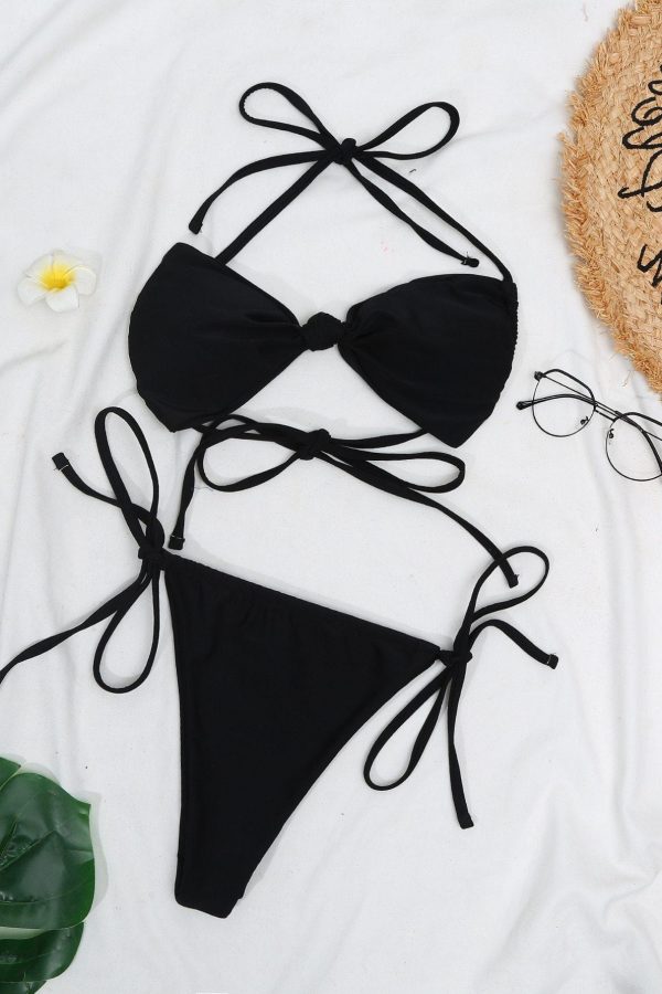 High Quality Hottest Classical Black Bikini Solid Plus Size Bikini Set Bathing Suits Removable Pad Fully Lined Women Swimwear - Takalr