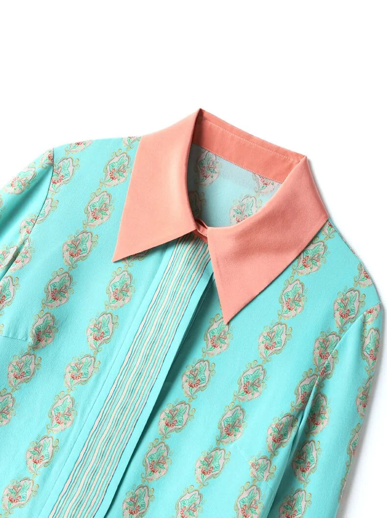 100% Silk Women's Shirt Turn Down Collar Printed Long Sleeves Fashion Blouse Tops - Image 9