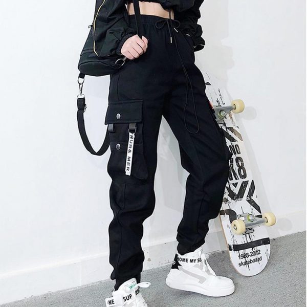 Spring Drawstring Cargo Pants Women Streetwear Casual Warm Trousers Hip Pop High Waist Sweatpants Big Pockets Loose Joggers - Takalr