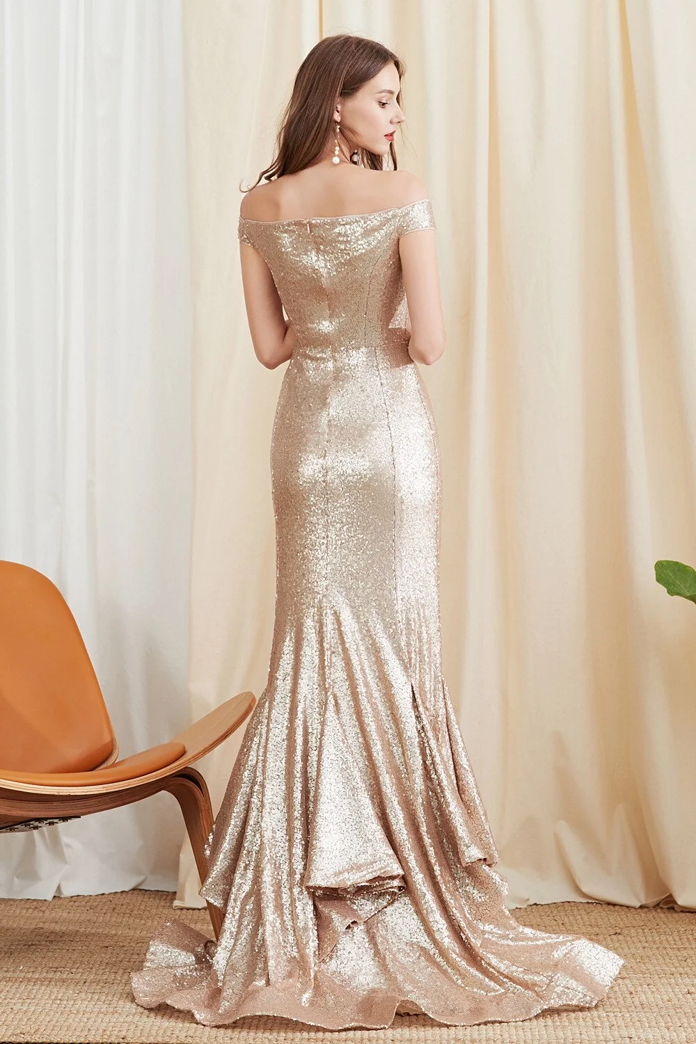 Women's Party Dresses Slash Neckline Off the Shoulder Thick Sequined Ruffles Split Fashion Prom Long Runway Designer Dresses - Image 6