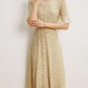 100% Natural Silk Women's Dresses Sexy V Neck Short Sleeves Printed Lace Piping Fashion Dress Vestidos