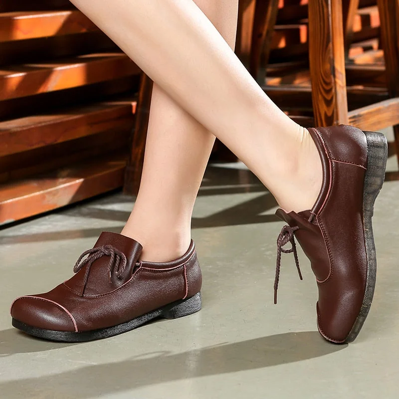 Flats Women Shoes Genuine Leather Big Toe Spring Autumn Slip-On Handmade Retro Concise Ladies Shoes - Image 10