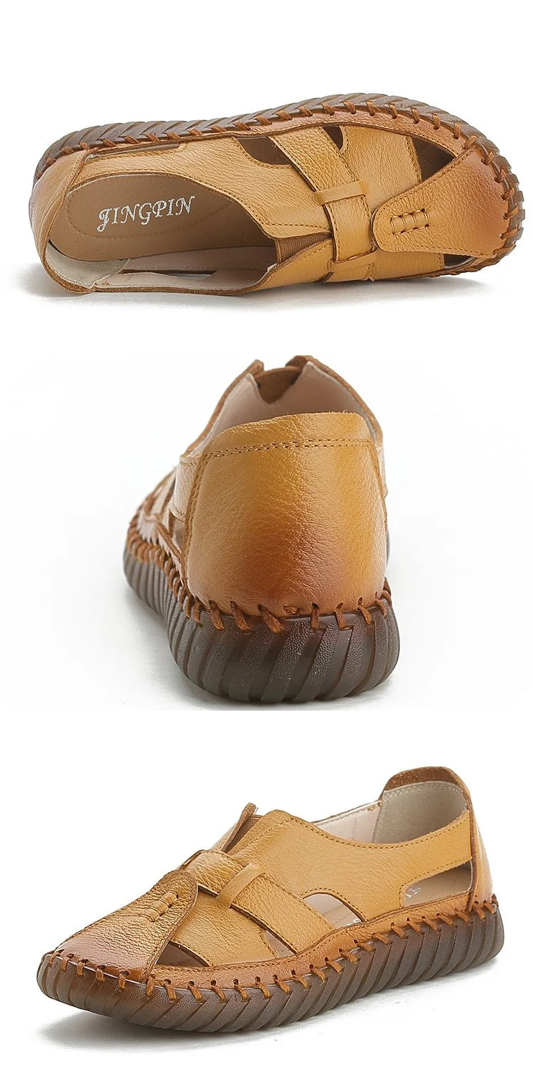 Women Retro Manual Suture Hollow Sandal Loafers - Image 19