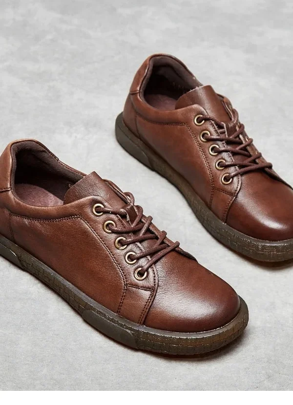 Brand Handmade Women Flat Shoes Genuine Leather Casual Oxford Shoes For Women Flats Spring Round Toe Retro Ladies Shoes