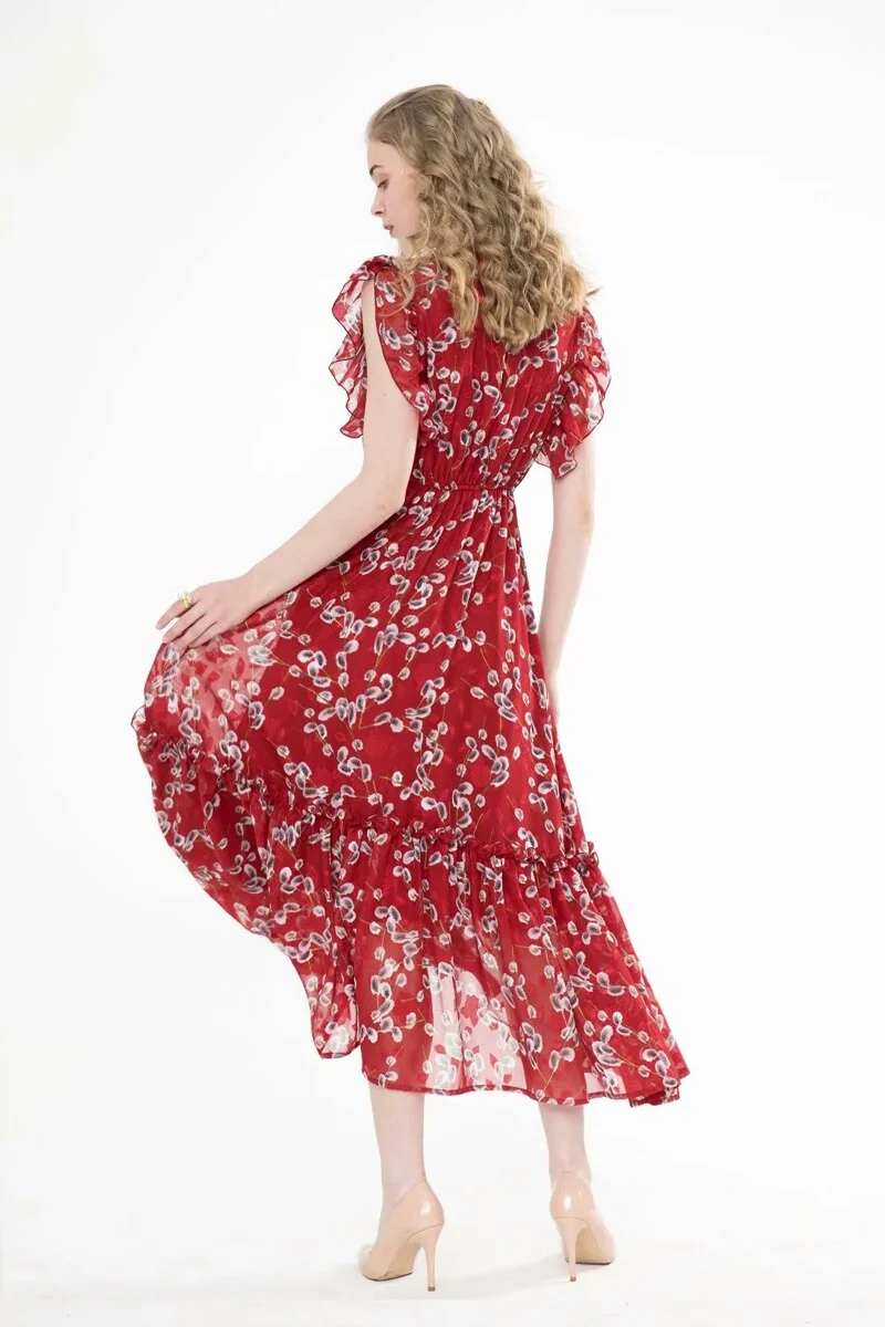 Women's Runway Dresses Lace Up Collar Ruffles Printed Tiered Elegant Casual Designer Dresses Vestido - Image 8