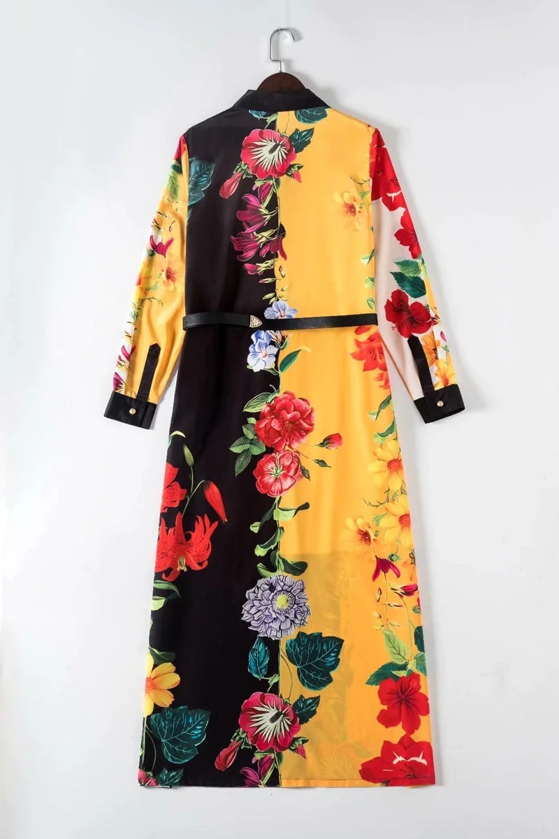 Women's Runway Dresses Turn Down Collar Long Sleeves Floral Printed High Street Casual Mid Calf Dress - Image 10