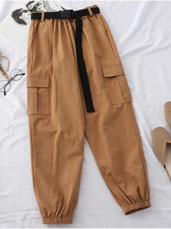 Harajuku Streetwear Cargo Pants Women Casual Joggers Sweatpants High Waist Loose Female Trousers Streetwear Pantalon Belt - Takalr