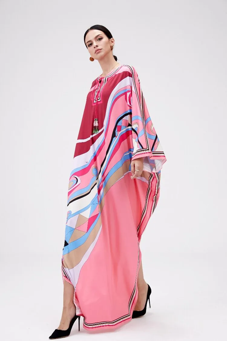 Women's Runway Dresses Lace Up O Neck Batwing Sleeves Knitted Printed Elegant Long Robes High Street Casual Vestidos - Image 6