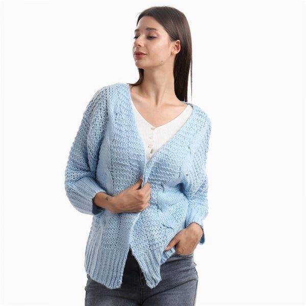 Loose Knitted Casual Cardigan Tops Women Long Sleeve Sweaters - Takalr