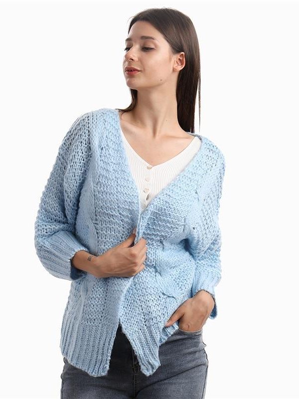 Loose Knitted Casual Cardigan Tops Women Long Sleeve Sweaters - Takalr