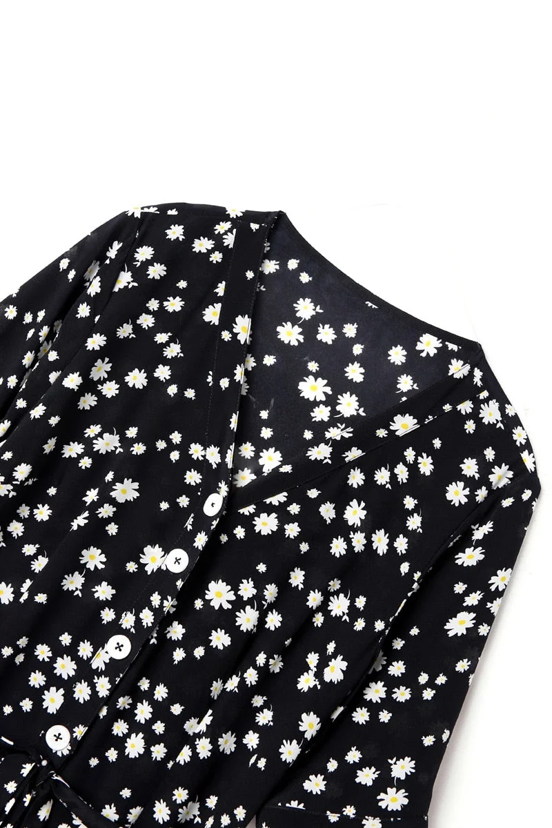 100% Silk Women's Runway Dress Sexy V Neck Short Sleeves Floral Printed Lace Up Fashion Casual Summer Dresses - Image 8