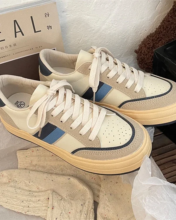 Shoes For Women Spring  New Fashion Mixed-Color Breathable Sneakers Retro Preppy Style High Quality Women's Vulcanize Shoes