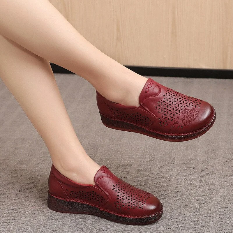 Spring Summer Slip On Women Shoes Hollow Breathable Genuine Leather Moccasins Flats Shoes Female - Image 27