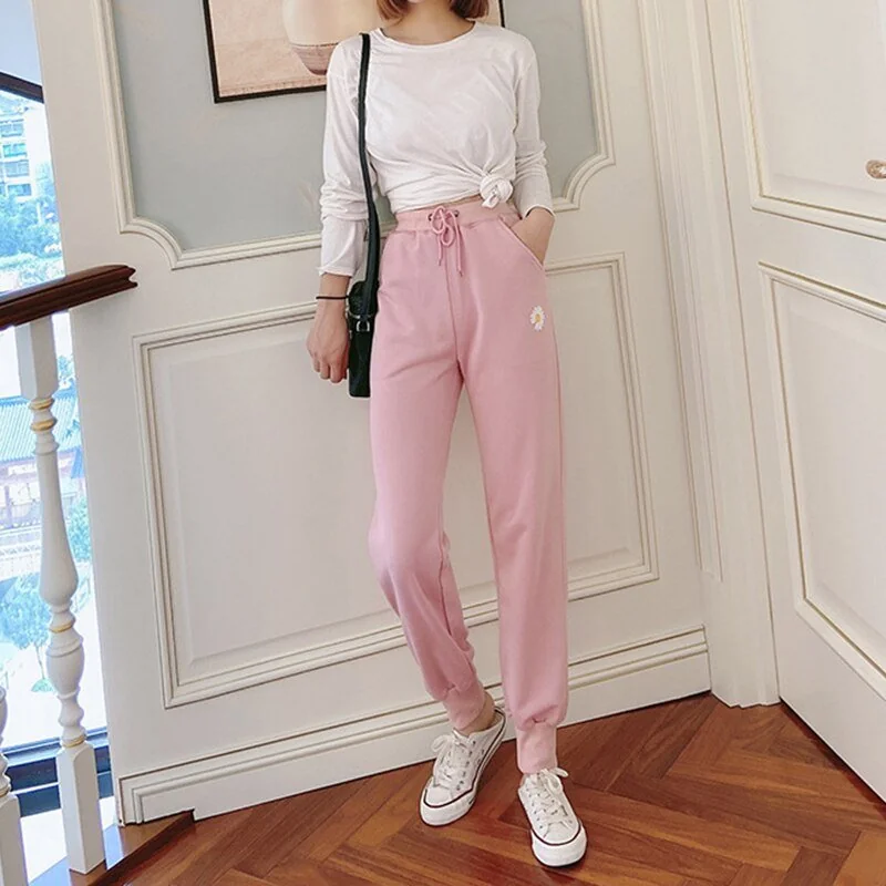 Soft Loose Solid Color Sports Pants Little Daisy Breathable Slim Ankle Length Casual Harem Pants Arrival - Image 5