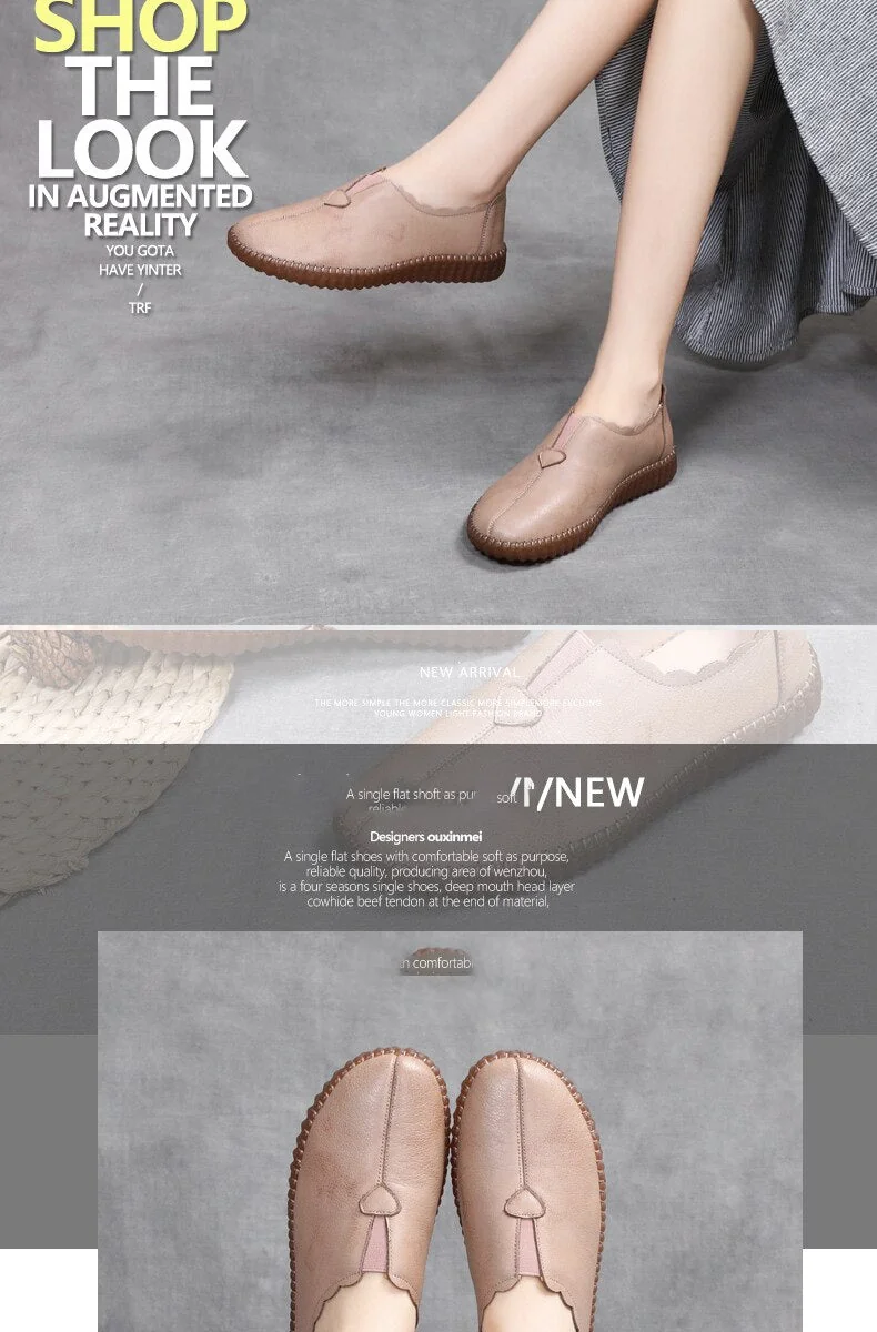 Genuine Leather Retro Shoes for Women Slip On Flats Ladies Casual Soft Loafers Female Spring Solid Driving Footwear - Image 7