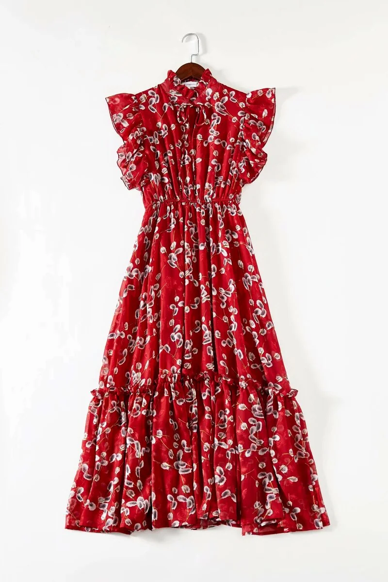 Women's Runway Dresses Lace Up Collar Ruffles Printed Tiered Elegant Casual Designer Dresses Vestido - Image 9
