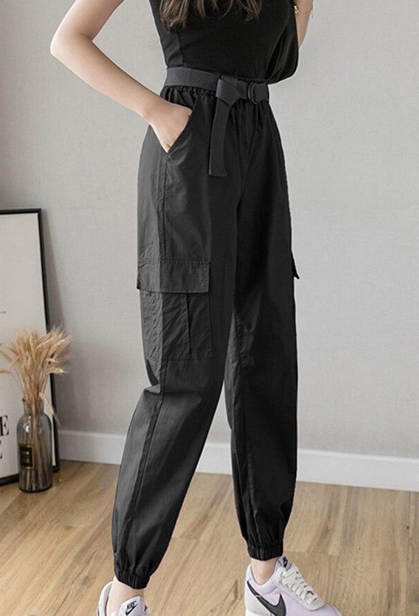 High Waist  Women's Looses Cargo Pants With belt nine-point harem pants Colorfur  high waist pants sashes pockets office pants - Takalr