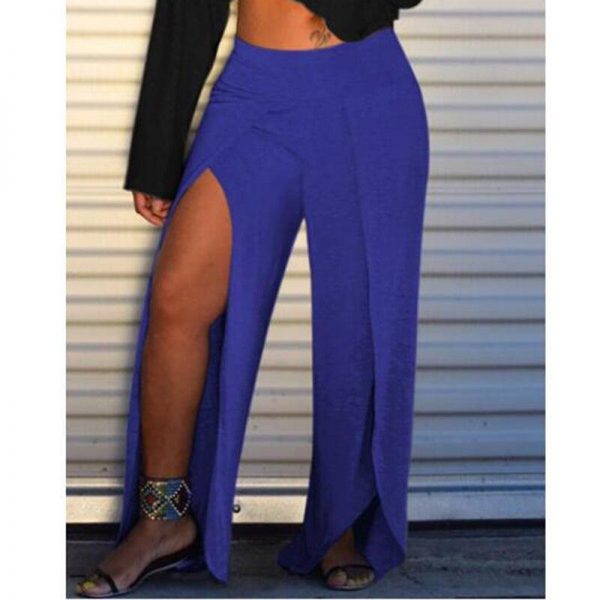 High slit wide leg pants women one split leg long trousers Casua loose high waist pants pantalones mujer summer - Takalr