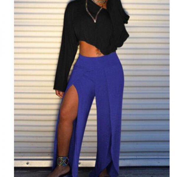 High slit wide leg pants women one split leg long trousers Casua loose high waist pants pantalones mujer summer - Takalr