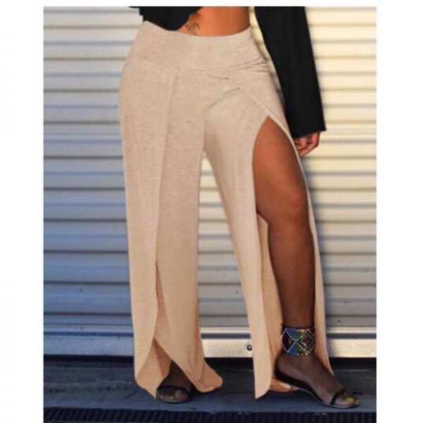 High slit wide leg pants women one split leg long trousers Casua loose high waist pants pantalones mujer summer - Takalr