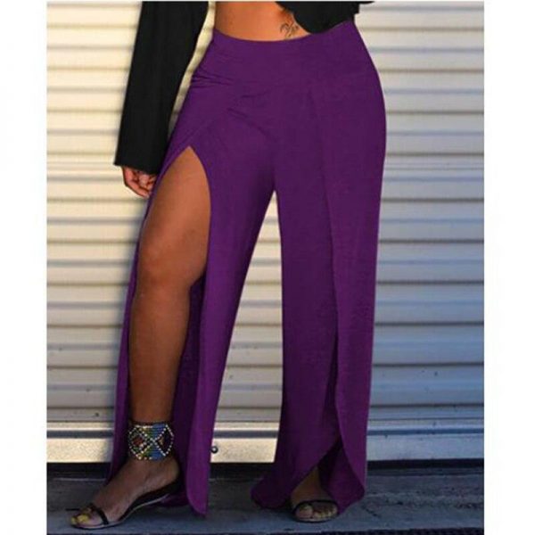 High slit wide leg pants women one split leg long trousers Casua loose high waist pants pantalones mujer summer - Takalr