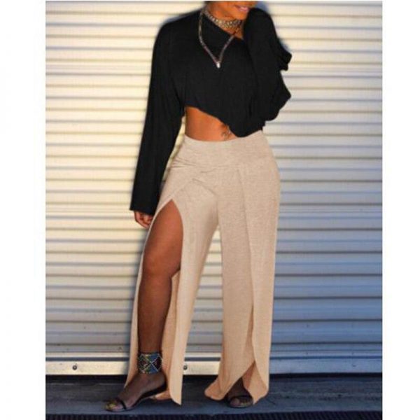 High slit wide leg pants women one split leg long trousers Casua loose high waist pants pantalones mujer summer - Takalr