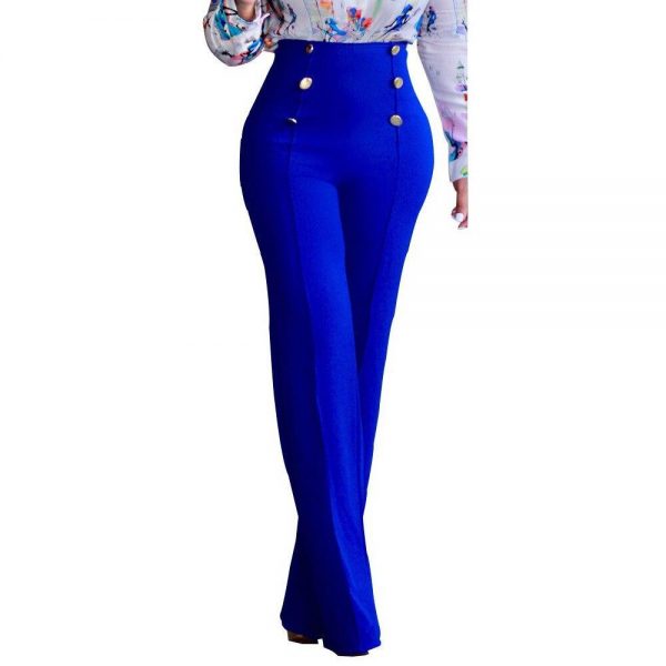 High waist double buttons long pants Women solid wide leg pants Elegant office ladies workwear pants Autumn maxi trousers - Takalr