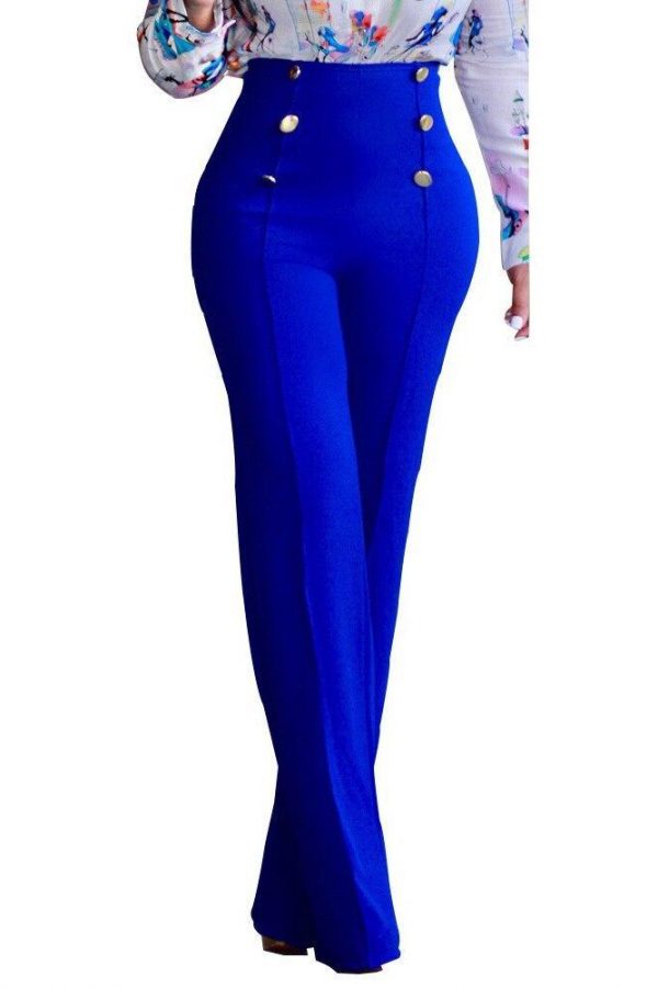 High waist double buttons long pants Women solid wide leg pants Elegant office ladies workwear pants Autumn maxi trousers - Takalr