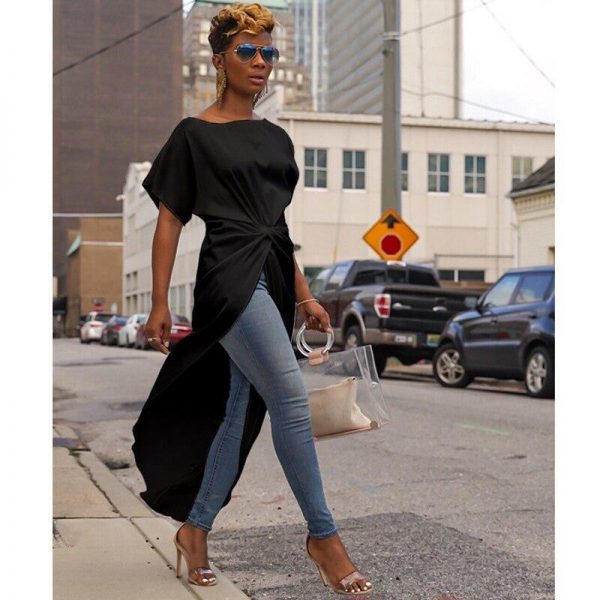 High waist long chiffon bloues women tops Irregular twisted summer blouse top Black white shirt blusas mujer ladies tops - Takalr