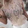 Hollow Out Guipure Lace Tops Women Sleeveless Color Lace T-Shirt Summer Transparent Party Blusas Mujer - Takalr