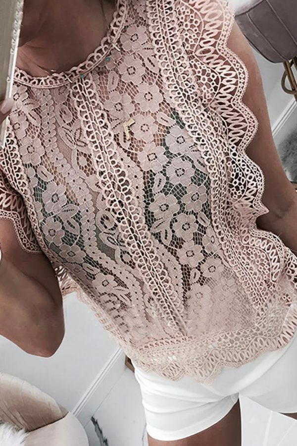 Hollow Out Guipure Lace Tops Women Sleeveless Color Lace T-Shirt Summer Transparent Party Blusas Mujer - Takalr